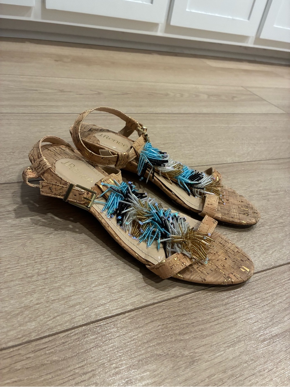 J. Renee Women’s Aleesa Sandal Cork Wedge Beaded Size 11